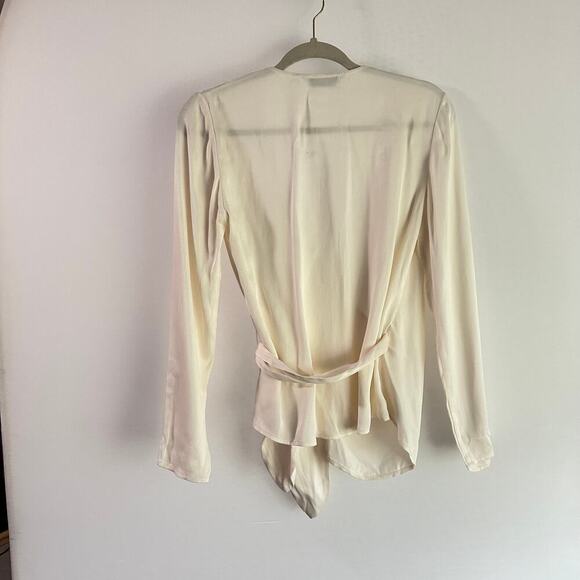 & Other Stories US 2‎ Cream Satin Wrap V-Neck Tie Waist Long Sleeve Blouse - Picture 3 of 7